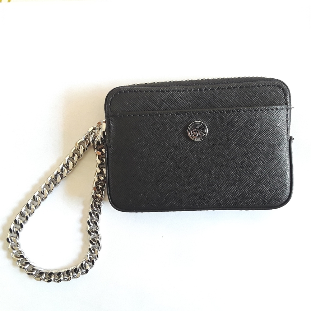 Michael Kors Black Saffiano Leather ID Wallet Chain